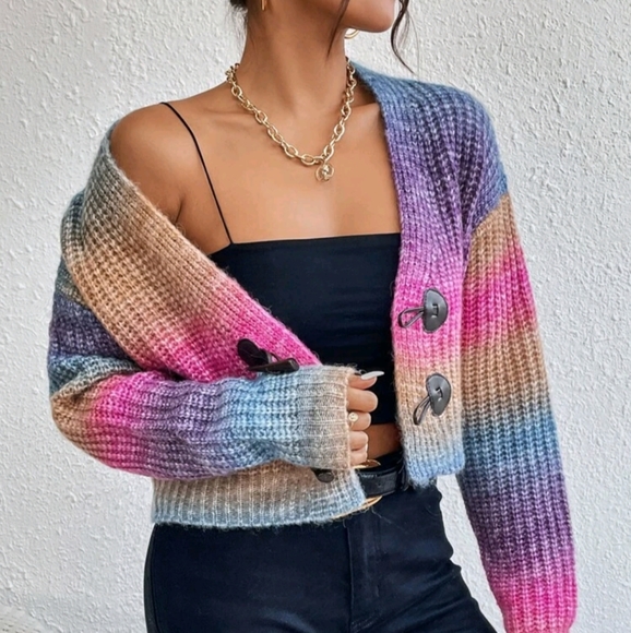 Ombre Drop Shoulder Ribbed Knit Cardigan - Picture 4 of 4